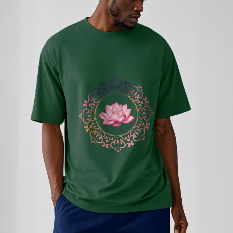 Buddha Stones Mandala Pink Lotus Pattern Tee Cotton T-shirt