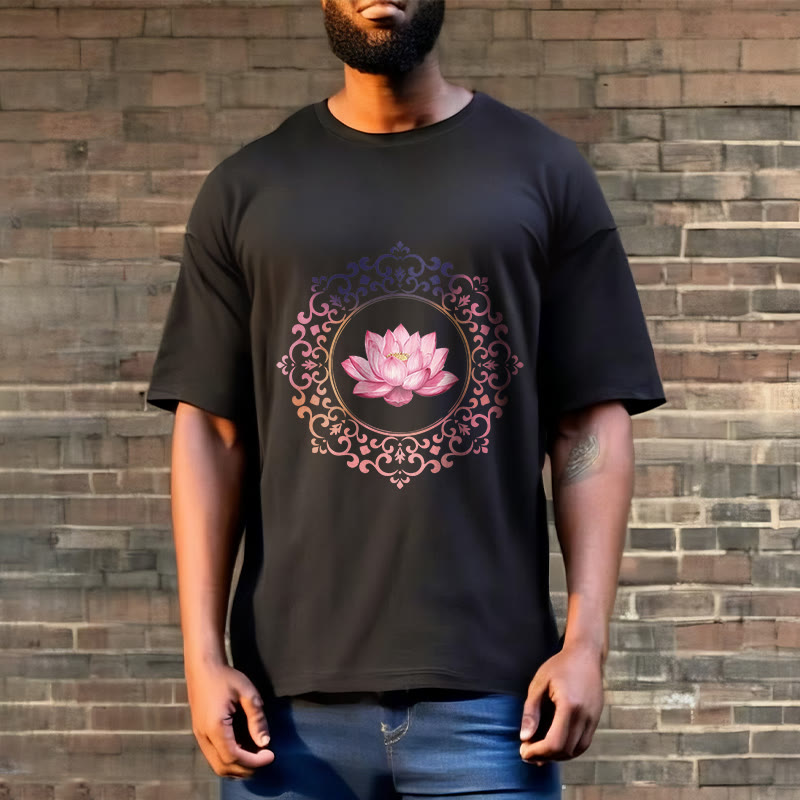 Buddha Stones Mandala Pink Lotus Pattern Tee Cotton T-shirt