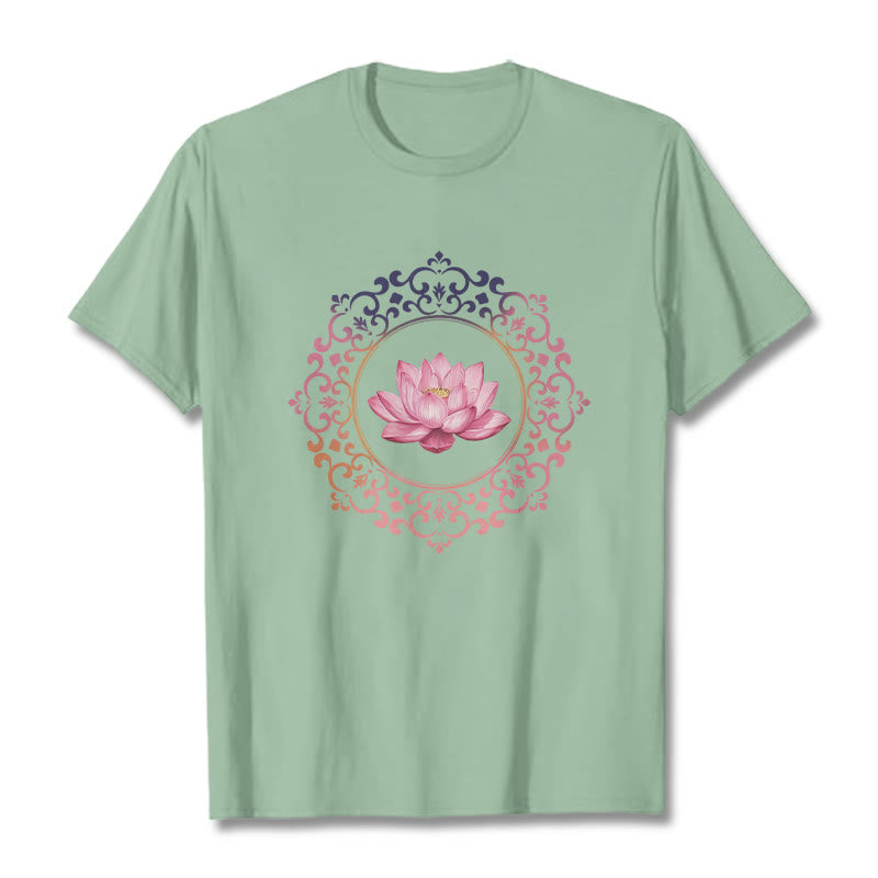 Buddha Stones Mandala Pink Lotus Pattern Tee Cotton T-shirt