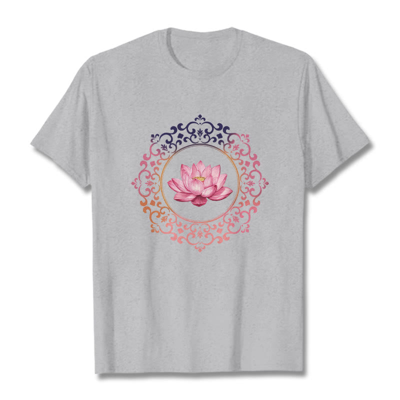 Buddha Stones Mandala Pink Lotus Pattern Tee Cotton T-shirt