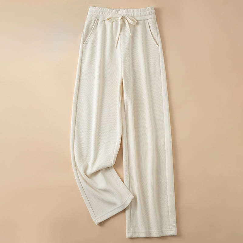 Buddha Stones Women's Fall Pure Color Wide Leg Cotton Pants With Pockets