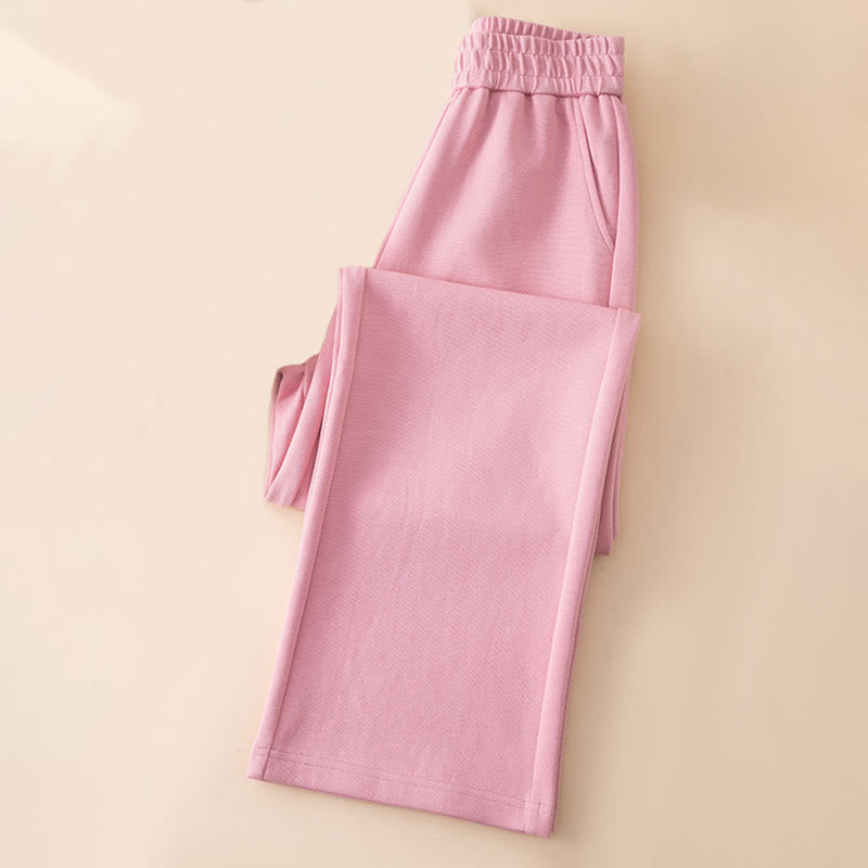 Buddha Stones Women's Plain High Waist Design Wide Leg Cotton Pants With Pockets