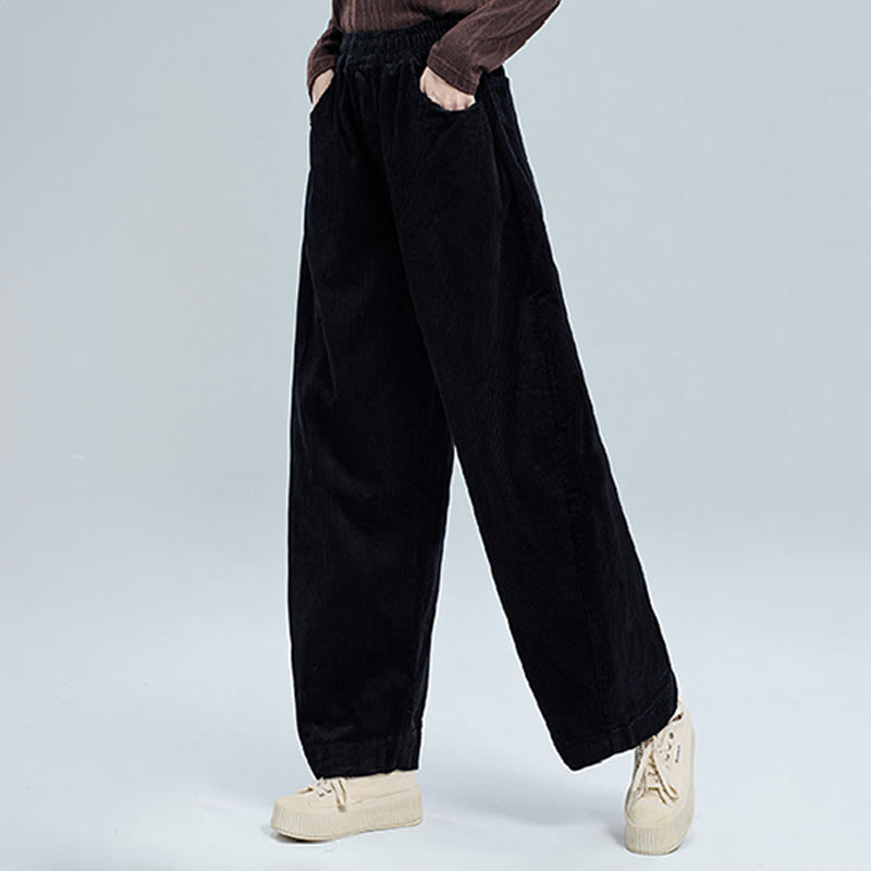 Buddha Stones Women's Fall Plain Ankle-Length Simple Design Corduroy Cotton Pants With Pockets