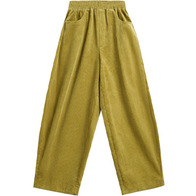 Buddha Stones Women's Fall Plain Ankle-Length Simple Design Corduroy Cotton Pants With Pockets