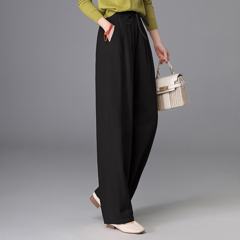 Buddha Stones Women's Casual Vintage Plain Drawstring Carrot Design Cotton Linen Pants With Pockets