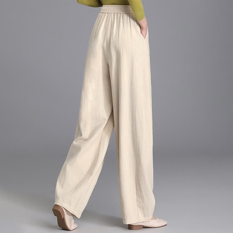 Buddha Stones Women's Casual Vintage Plain Drawstring Carrot Design Cotton Linen Pants With Pockets