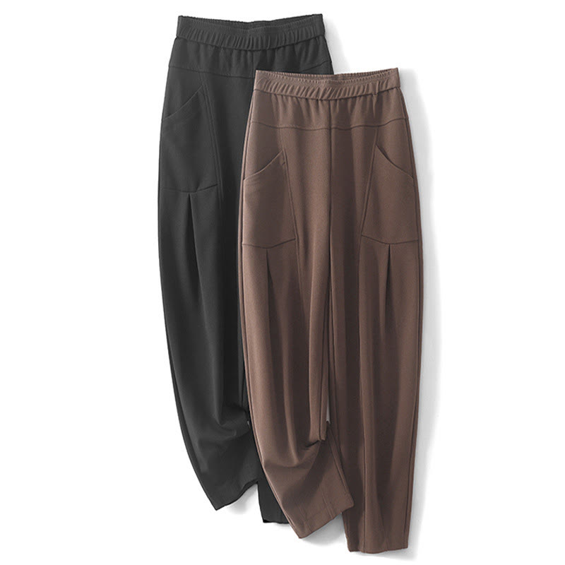 Buddha Stones Women's Casual Vintage Patchwork High Waist Design Thermal Pants With Pockets