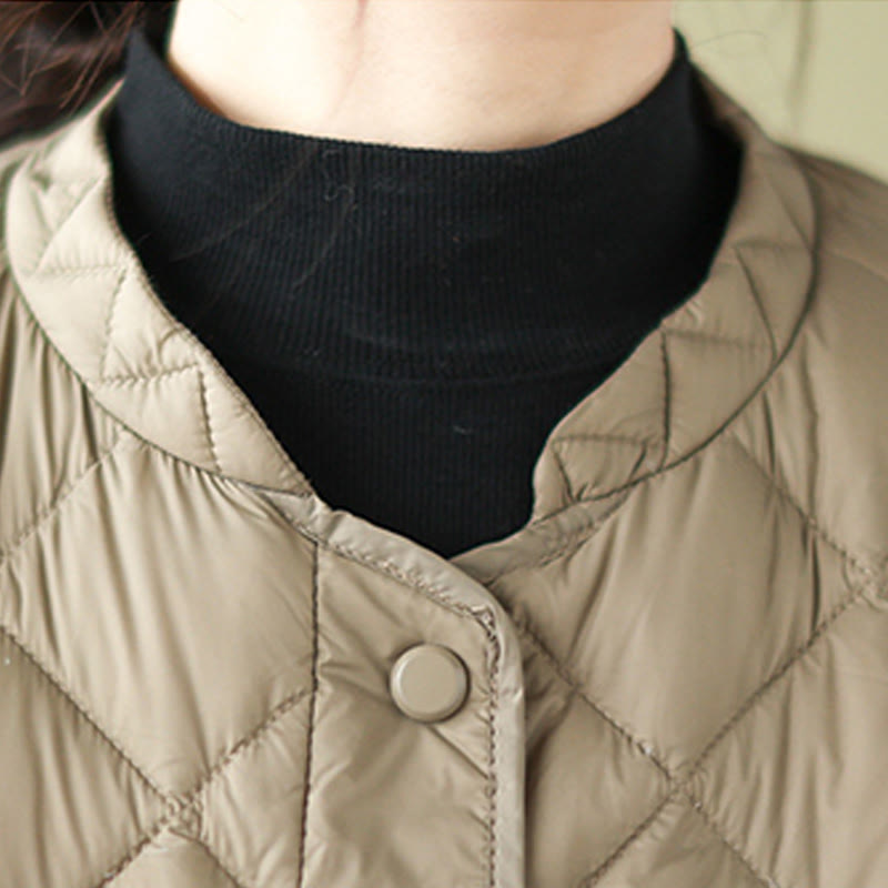 Buddha Stones Women's Fall Long Sleeve Diamond Quilted Design Cotton Thermal Jacket With Pockets