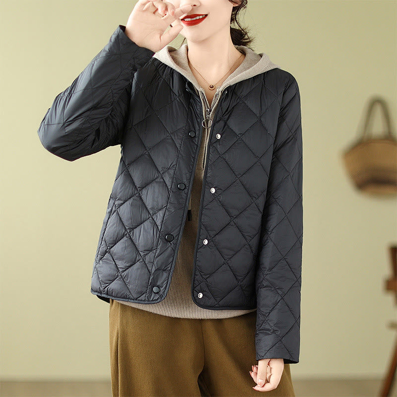 Buddha Stones Women's Fall Long Sleeve Diamond Quilted Design Cotton Thermal Jacket With Pockets