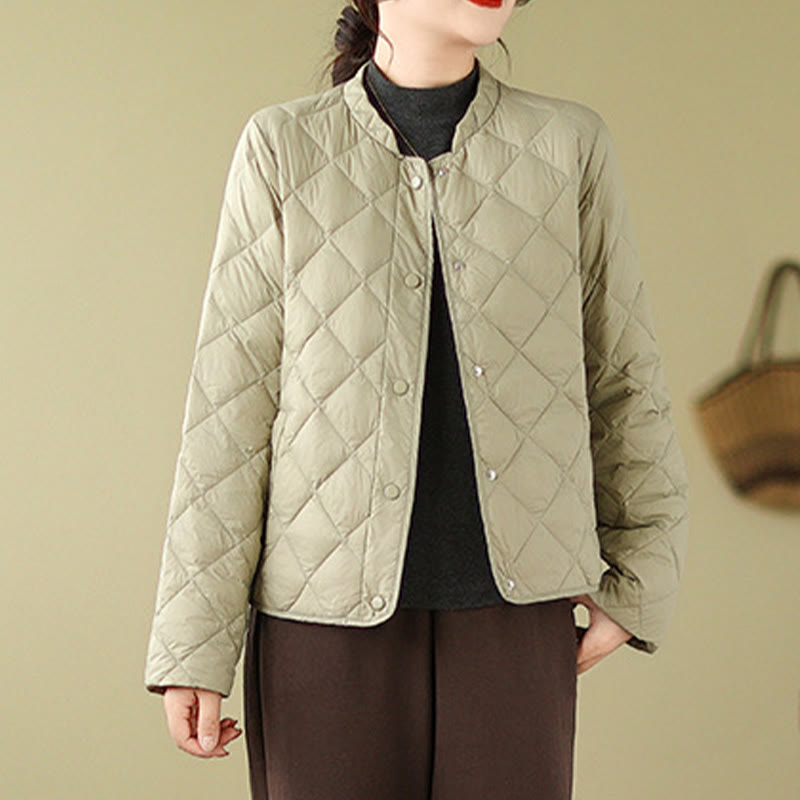 Buddha Stones Women's Fall Long Sleeve Diamond Quilted Design Cotton Thermal Jacket With Pockets