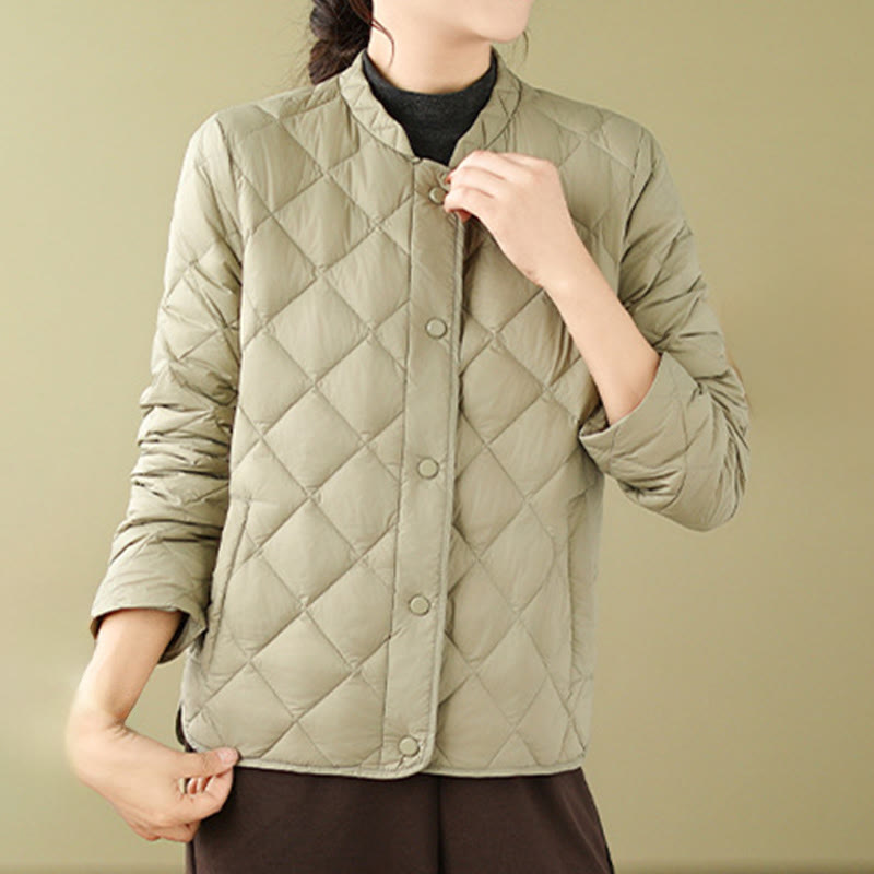 Buddha Stones Women's Fall Long Sleeve Diamond Quilted Design Cotton Thermal Jacket With Pockets