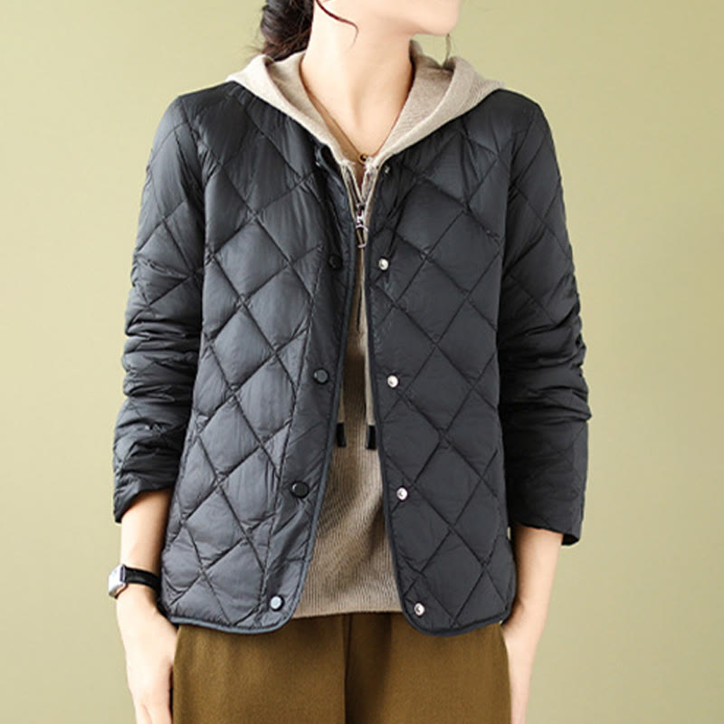 Buddha Stones Women's Fall Long Sleeve Diamond Quilted Design Cotton Thermal Jacket With Pockets