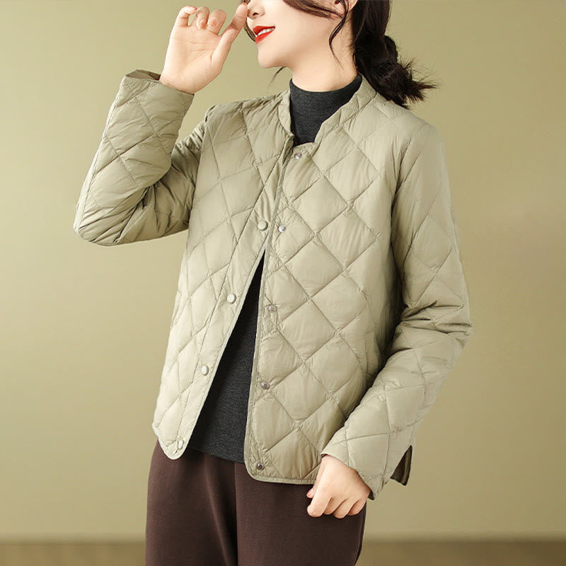 Buddha Stones Women's Fall Long Sleeve Diamond Quilted Design Cotton Thermal Jacket With Pockets
