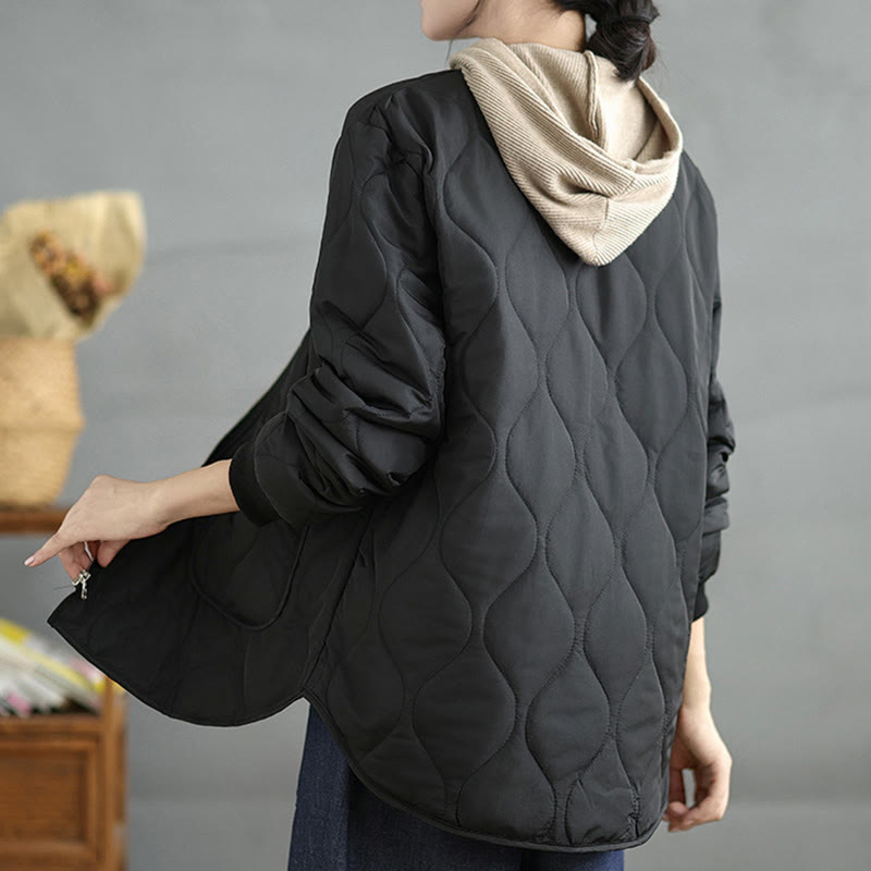 Buddha Stones Women's Plain Zipper Design Cotton Long Sleeve Jacket With Pockets