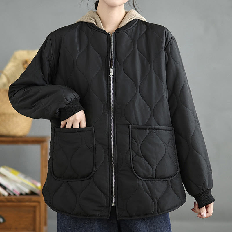 Buddha Stones Women's Plain Zipper Design Cotton Long Sleeve Jacket With Pockets