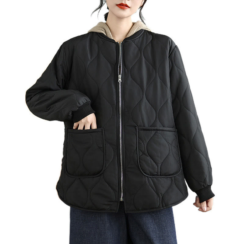 Buddha Stones Women's Plain Zipper Design Cotton Long Sleeve Jacket With Pockets