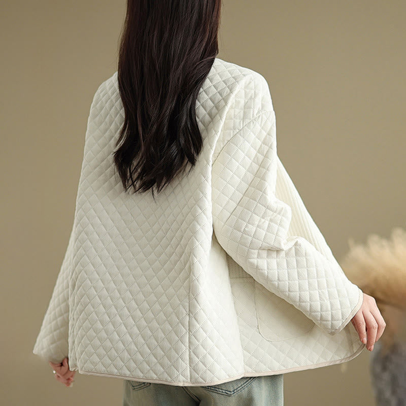 Buddha Stones Women's Vintage Buttons Simple Design Long Sleeve Cotton Jacket With Pockets
