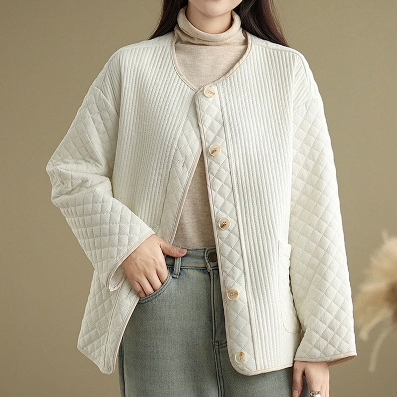 Buddha Stones Women's Vintage Buttons Simple Design Long Sleeve Cotton Jacket With Pockets