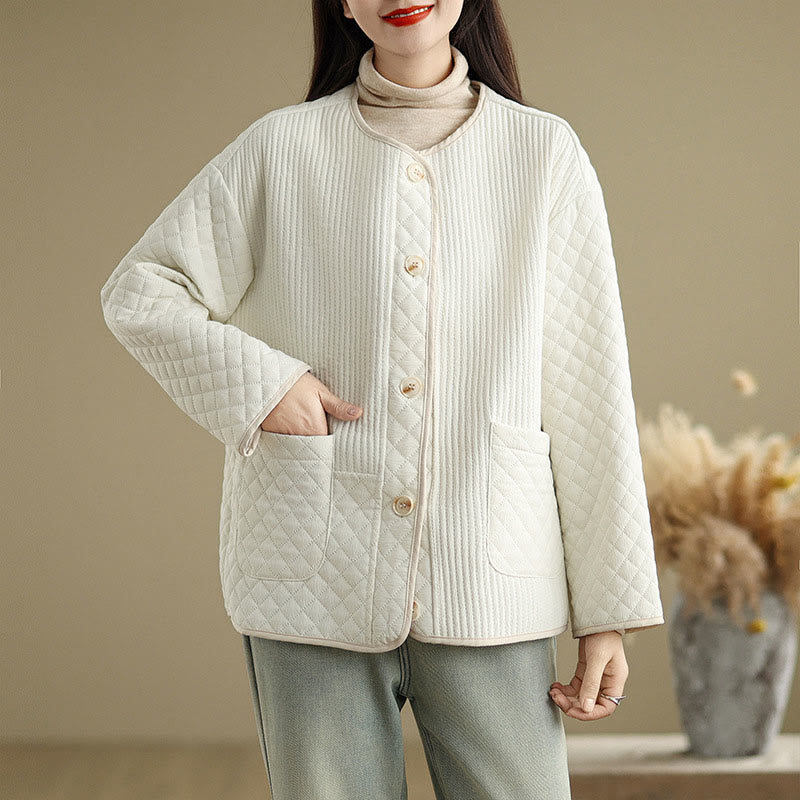 Buddha Stones Women's Vintage Buttons Simple Design Long Sleeve Cotton Jacket With Pockets