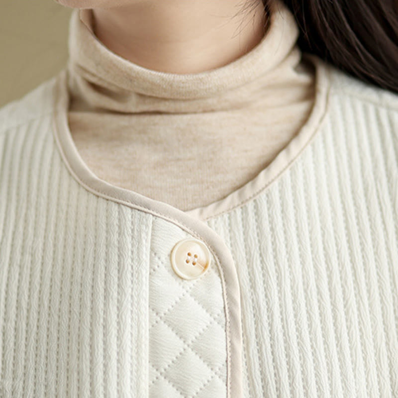 Buddha Stones Women's Vintage Buttons Simple Design Long Sleeve Cotton Jacket With Pockets