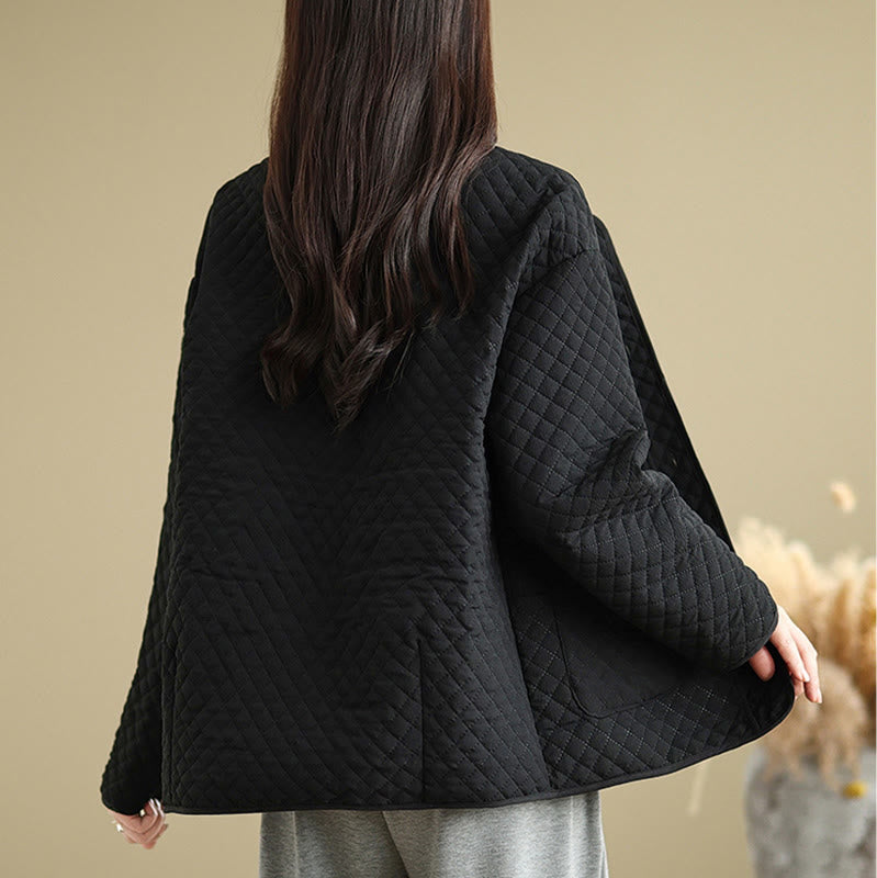 Buddha Stones Women's Vintage Buttons Simple Design Long Sleeve Cotton Jacket With Pockets