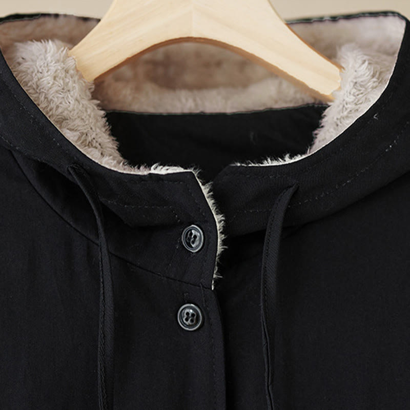 Buddha Stones Women's Plain Long Sleeve Hoodie Cotton Thermal Fleece-Lined Jacket With Pockets