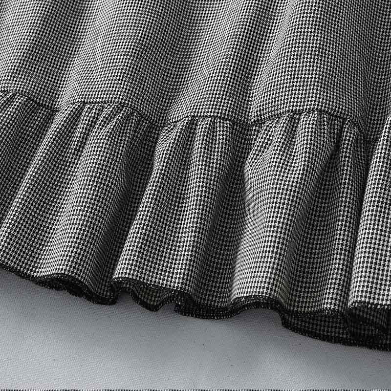 Buddha Stones Plaid Pattern Pleated Ruffled Design Long Sleeve Cotton Midi Dress With Pockets