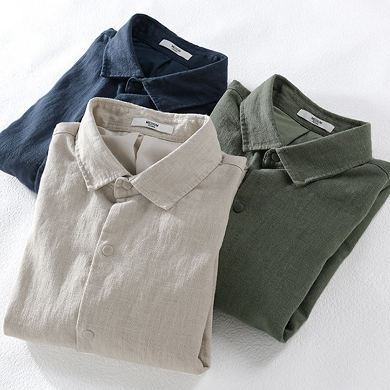 Buddha Stones Ribbed Long Sleeve Design Men's Cotton Linen Jacket Shirt With Pockets