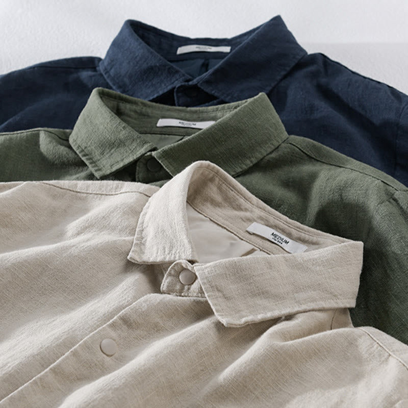 Buddha Stones Ribbed Long Sleeve Design Men's Cotton Linen Jacket Shirt With Pockets
