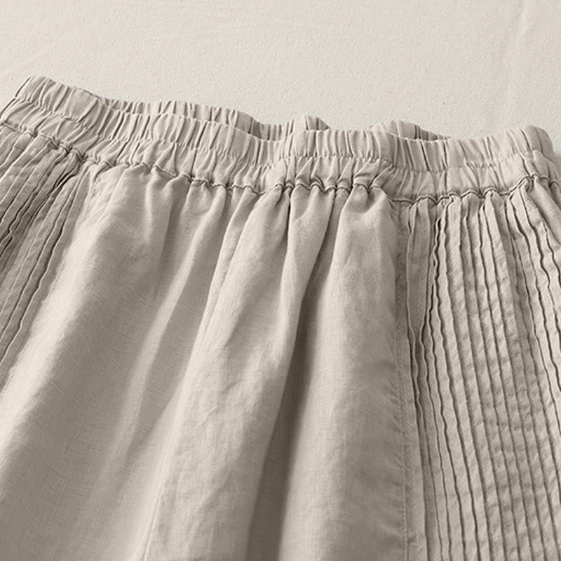Buddha Stones Casual Plain Tucker Pleats Elastic Women's Polyester Wide Leg Pants With Pockets