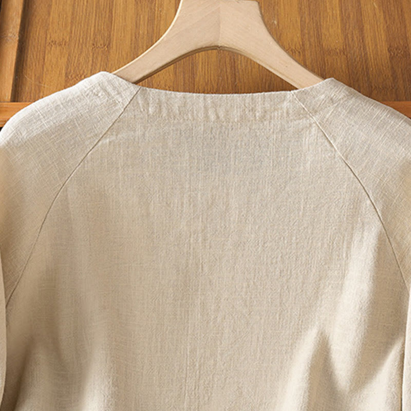 Buddha Stones Casual Plain Long Sleeve Cotton Polyester Women's Shirt