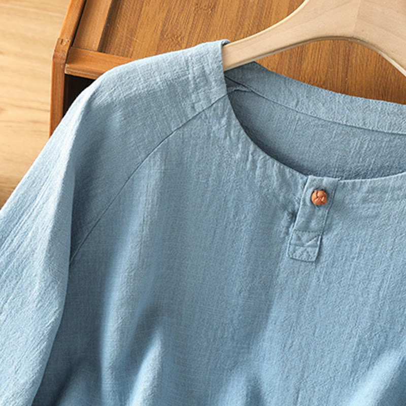 Buddha Stones Casual Plain Long Sleeve Cotton Polyester Women's Shirt