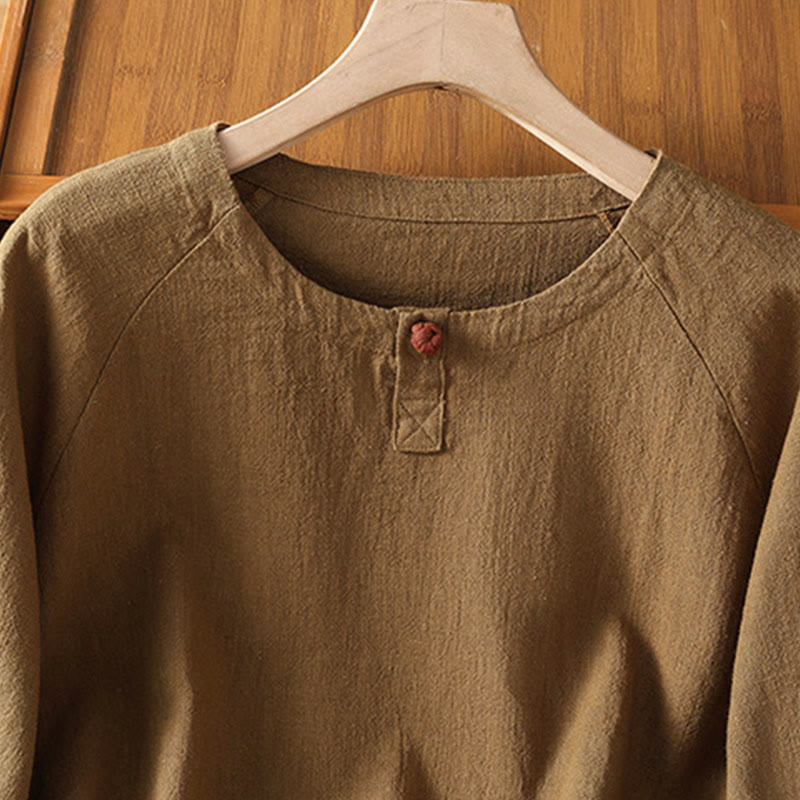 Buddha Stones Casual Plain Long Sleeve Cotton Polyester Women's Shirt