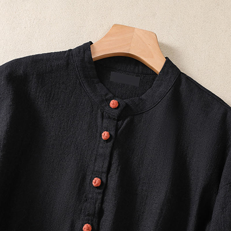 Buddha Stones Casual Buttons Crew Neck Cotton Women's Long Sleeve Shirt With Pockets