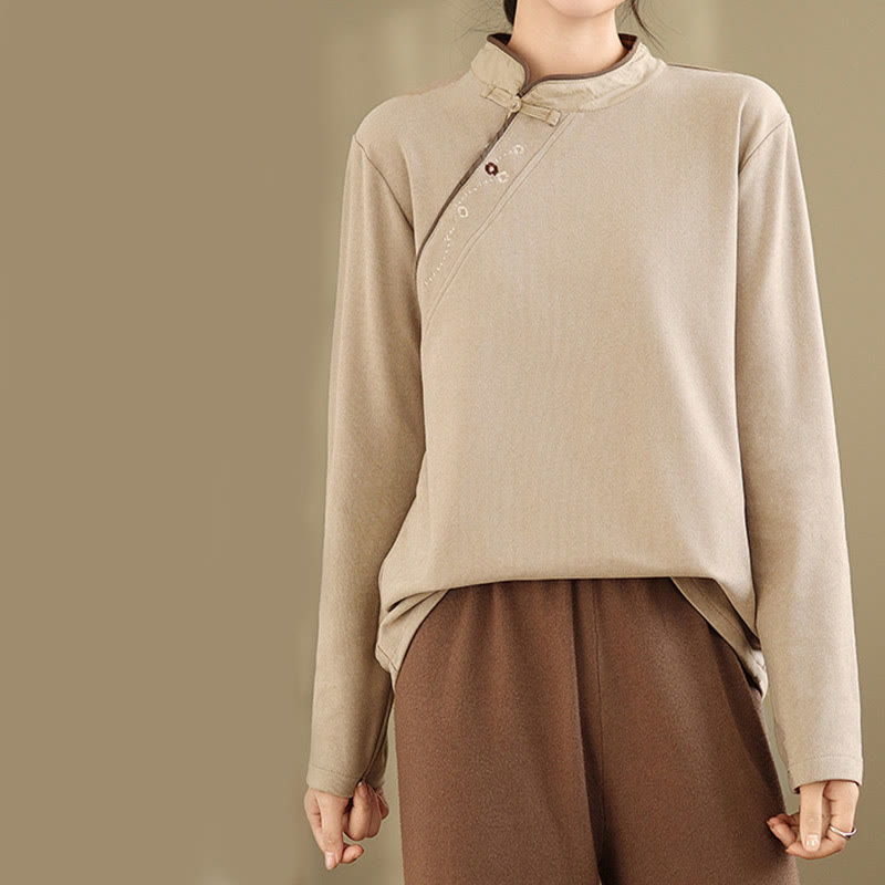 Buddha Stones Frog-button Cotton Women's Long Sleeve Shirt