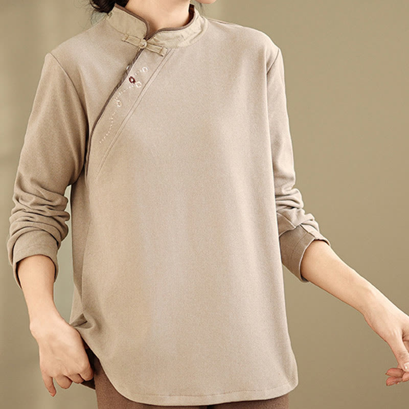 Buddha Stones Frog-button Cotton Women's Long Sleeve Shirt