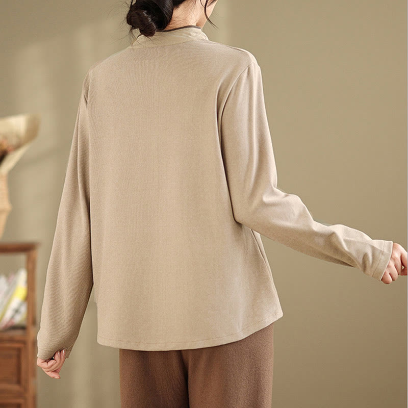 Buddha Stones Frog-button Cotton Women's Long Sleeve Shirt