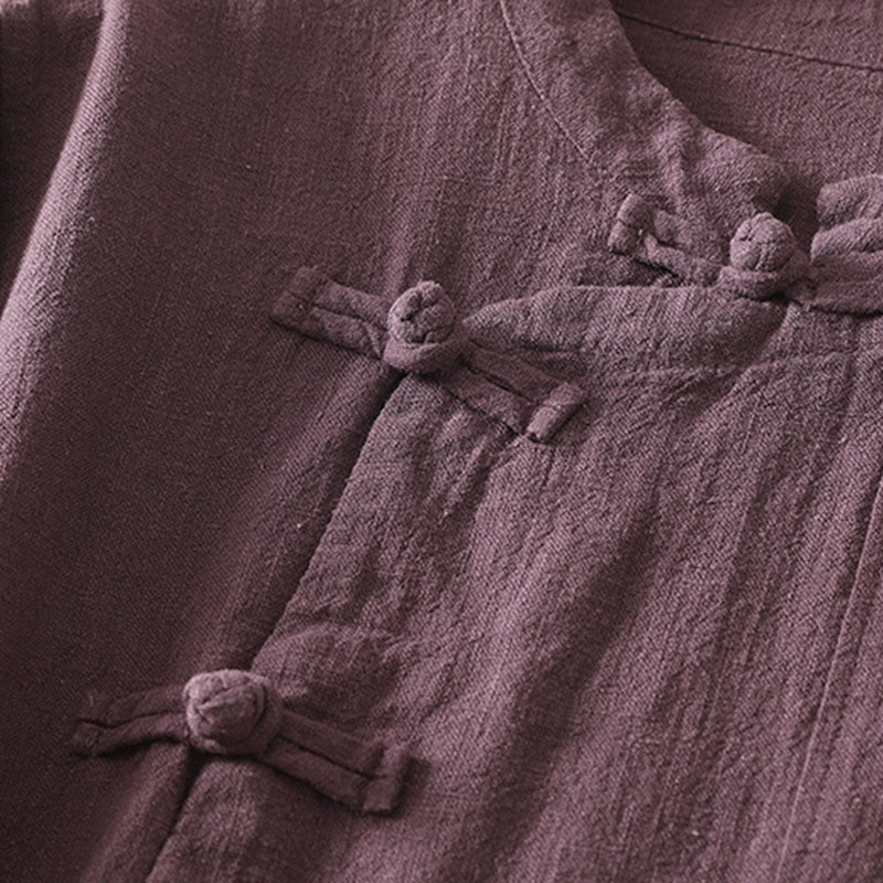 Buddha Stones Casual Plain Frog-buttons Cotton Women's Long Sleeve Shirt
