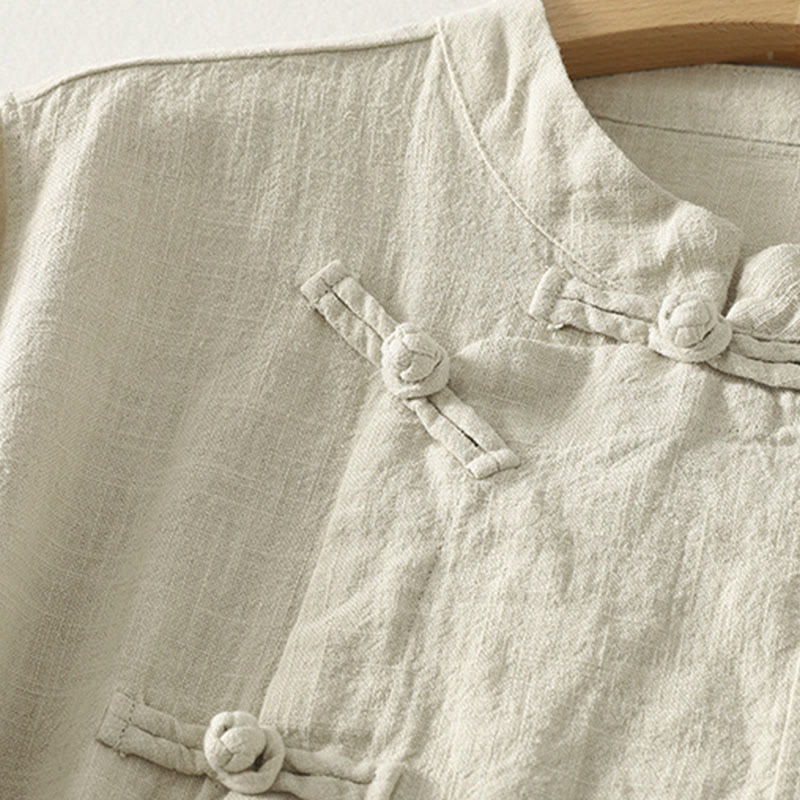 Buddha Stones Casual Plain Frog-buttons Cotton Women's Long Sleeve Shirt
