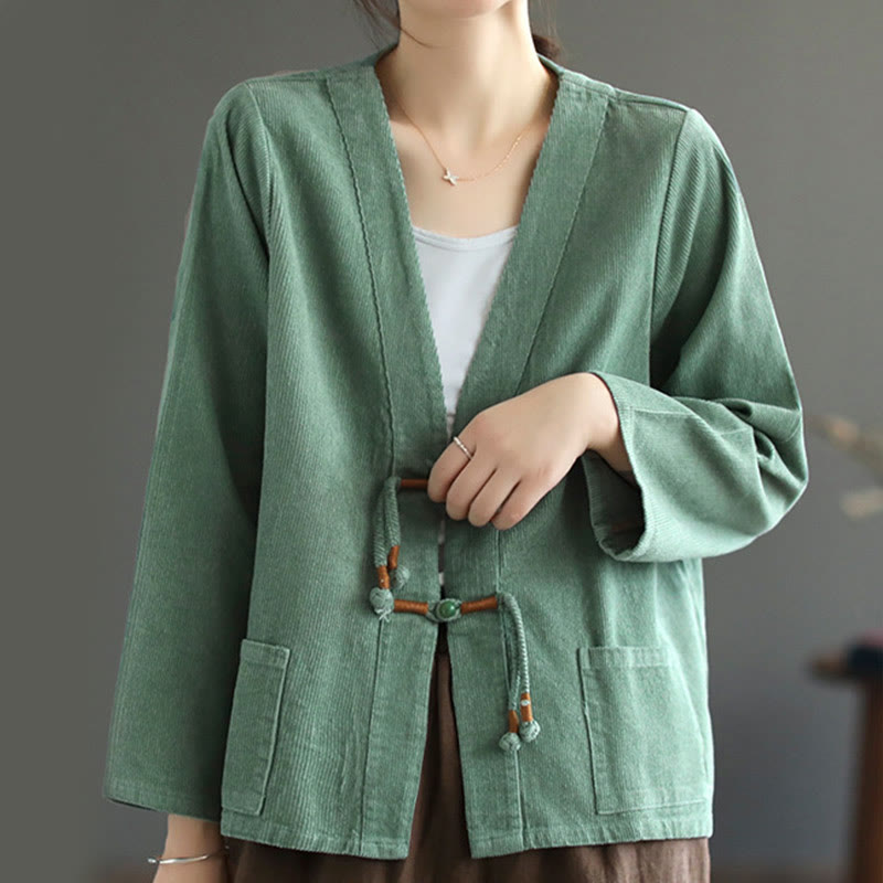Buddha Stones Women's Cotton Long Sleeve Corduroy Jacket With Pockets