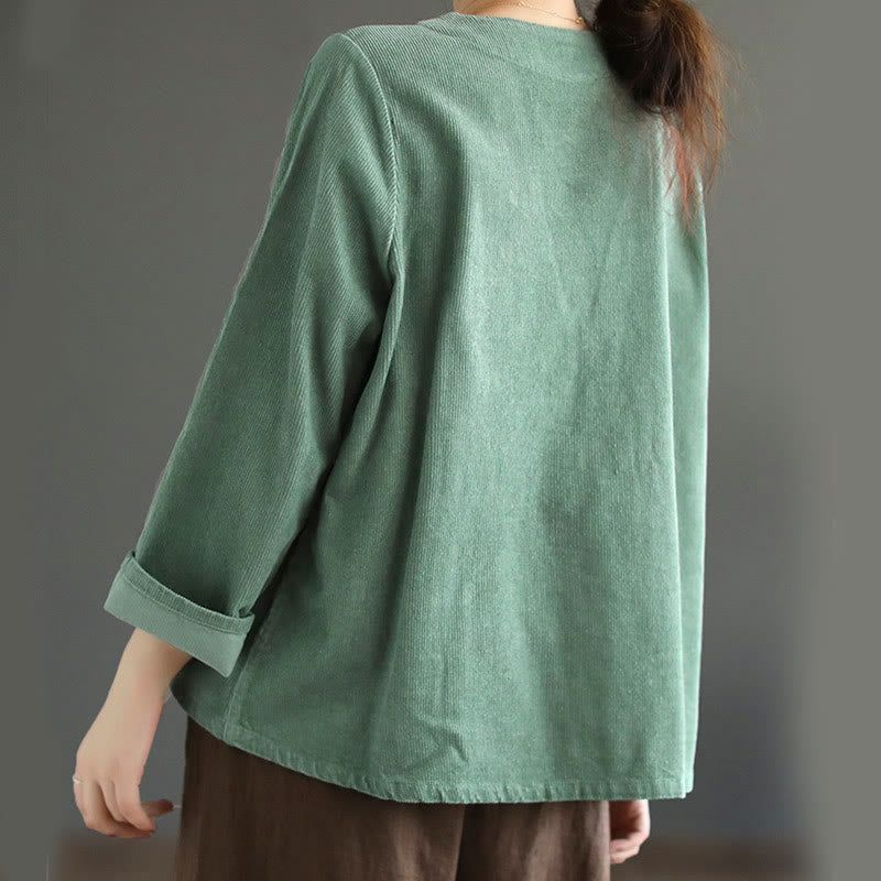 Buddha Stones Women's Cotton Long Sleeve Corduroy Jacket With Pockets