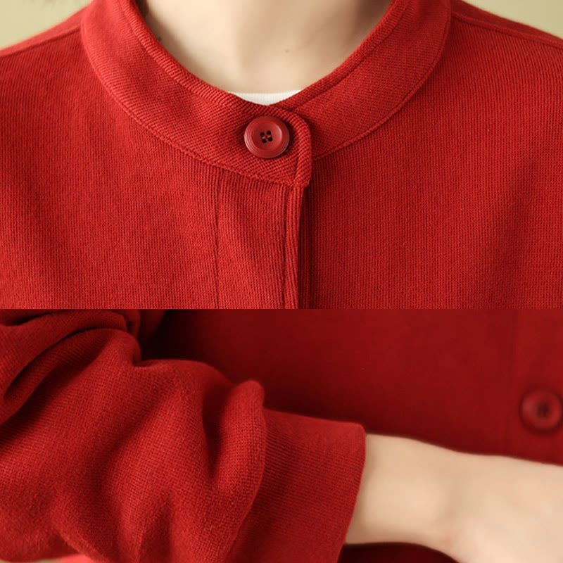 Buddha Stones Solid Color Women's Cotton Long Sleeve Jacket With Pockets