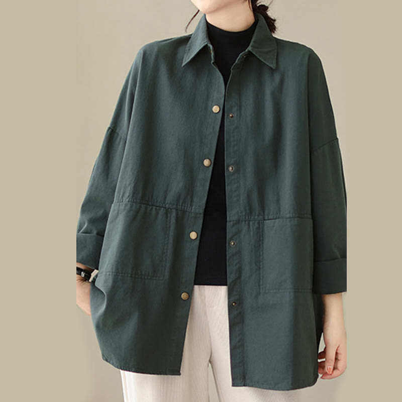 Buddha Stones Casual Solid Color Women's Long Sleeve Jacket With Pockets