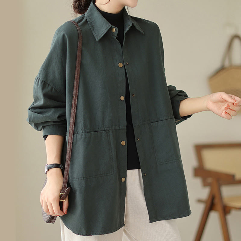 Buddha Stones Casual Solid Color Women's Long Sleeve Jacket With Pockets