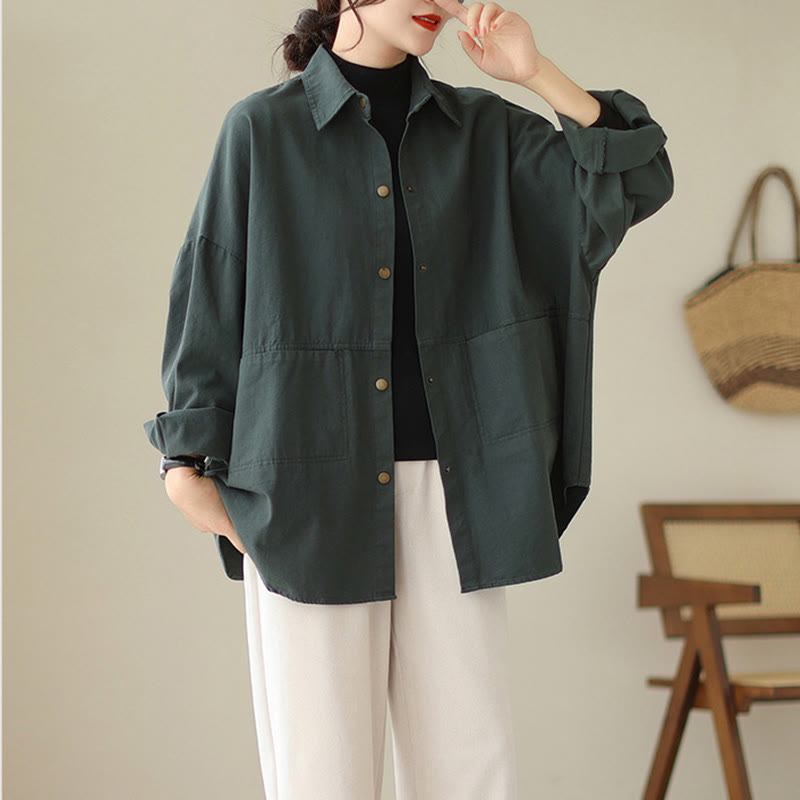 Buddha Stones Casual Solid Color Women's Long Sleeve Jacket With Pockets