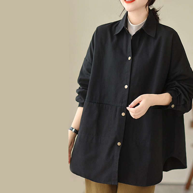 Buddha Stones Casual Solid Color Women's Long Sleeve Jacket With Pockets