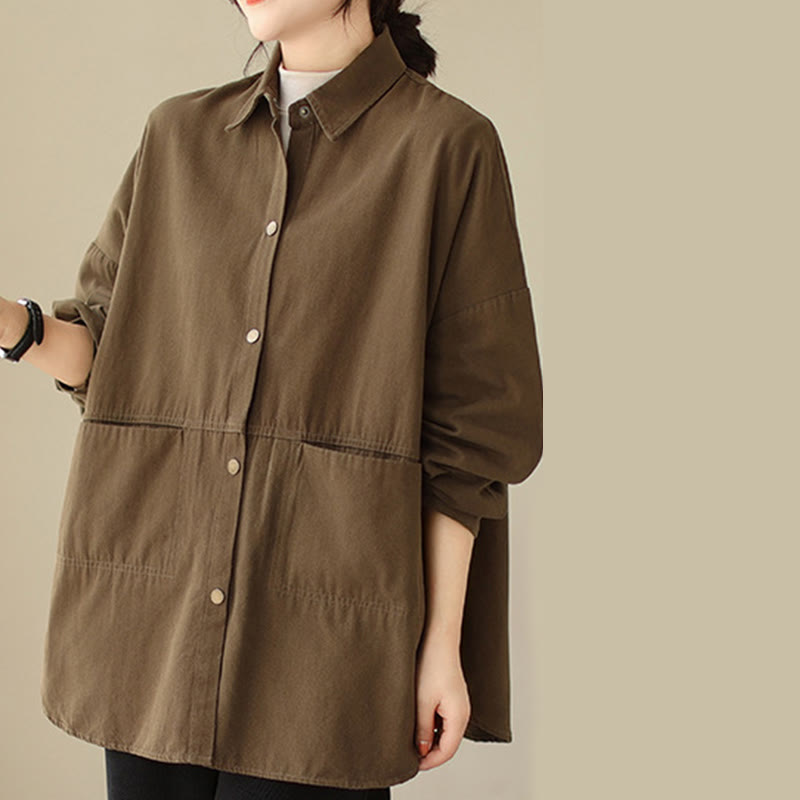 Buddha Stones Casual Solid Color Women's Long Sleeve Jacket With Pockets