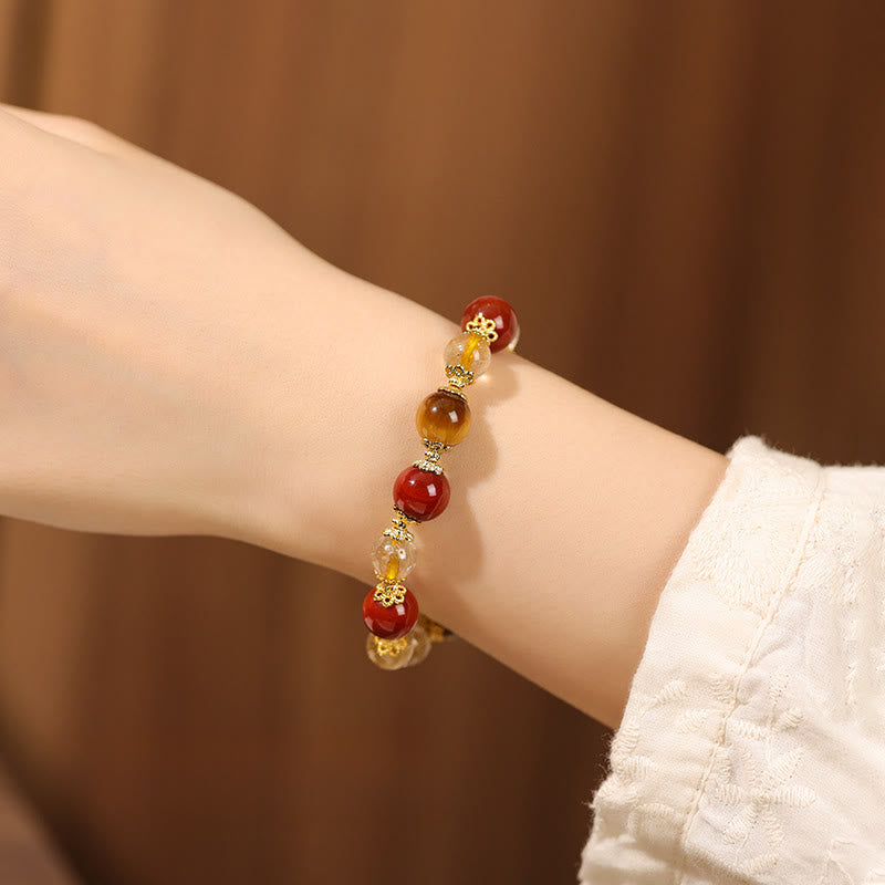 Buddha Stones Natural Golden Rutilated Quartz Tiger Eye Beads Wealth Bracelet