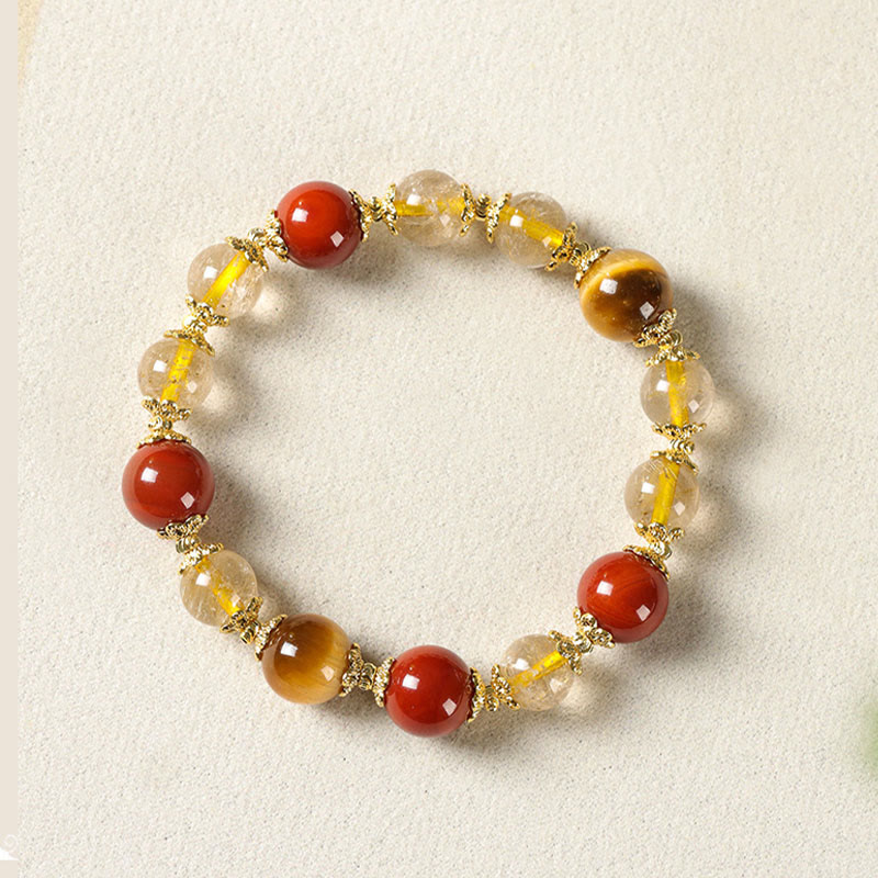 Buddha Stones Natural Golden Rutilated Quartz Tiger Eye Beads Wealth Bracelet