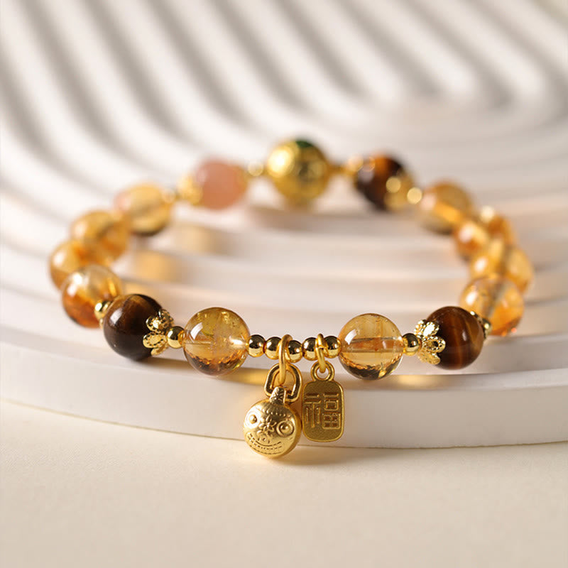 Buddha Stones Natural Citrine Fu Character Lucky Beast Prosperity Bracelet